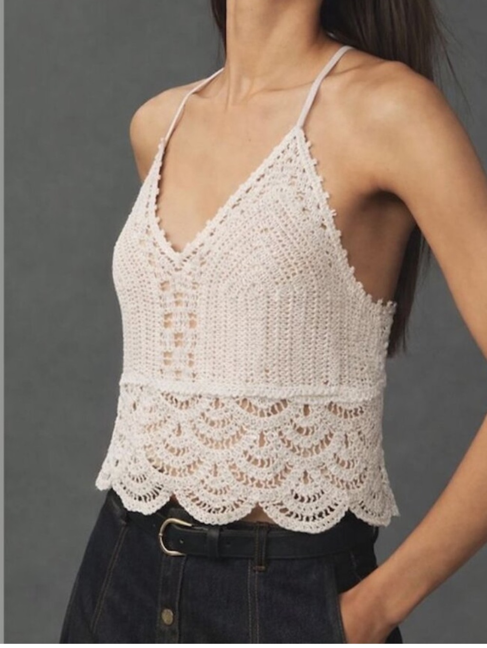 Blue Tassel Crochet Tank Top